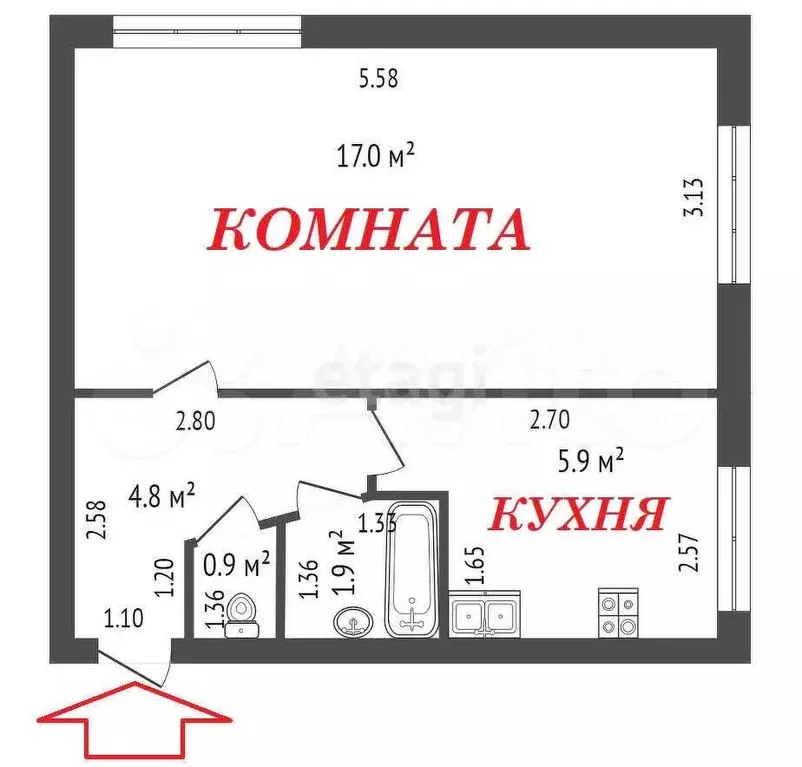 1-к. квартира, 31 м, 2/5 эт. - Фото 0