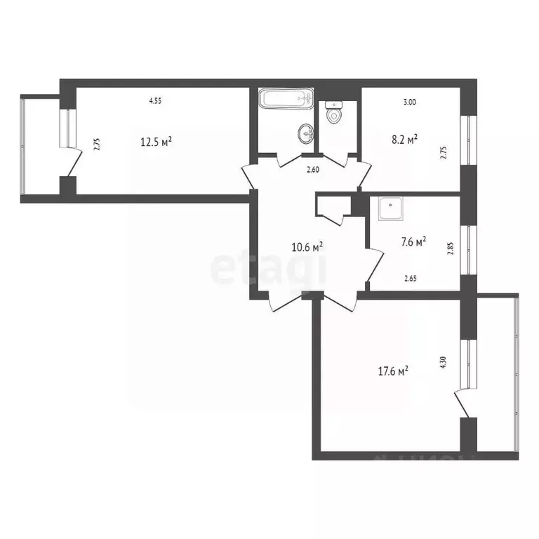 3-к кв. Красноярский край, Красноярск ул. Республики, 49 (60.1 м) - Фото 2