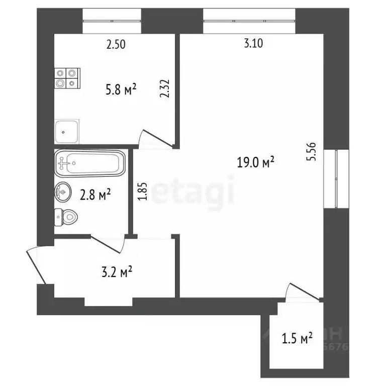 1-к кв. Татарстан, Альметьевск ул. Мусы Джалиля, 24 (32.3 м) - Фото 1