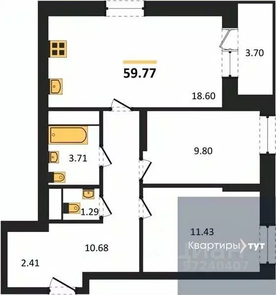 2-к кв. Воронежская область, Воронеж ул. Кривошеина, 13/14 (59.77 м) - Фото 0