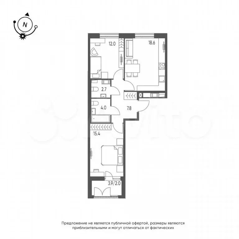 2-к. квартира, 62,5 м, 3/9 эт. - Фото 0