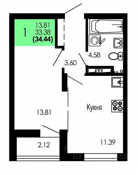 1-к кв. Воронежская область, Воронеж Оникс жилой комплекс (34.44 м) - Фото 1