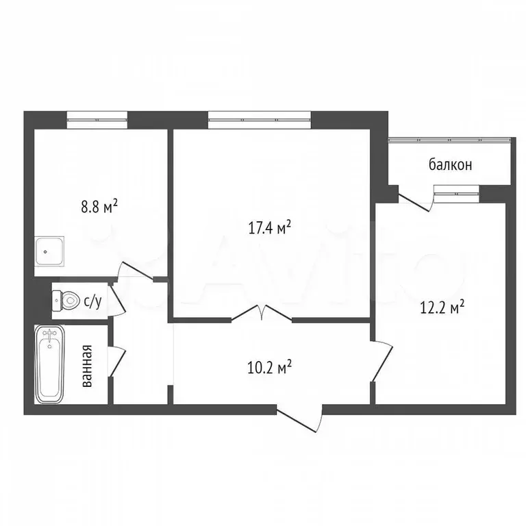2-к. квартира, 54 м, 5/10 эт. - Фото 0