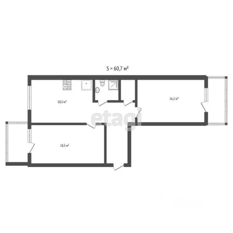2-к кв. Тульская область, Тула ул. Кирова, 157 (60.7 м) - Фото 2