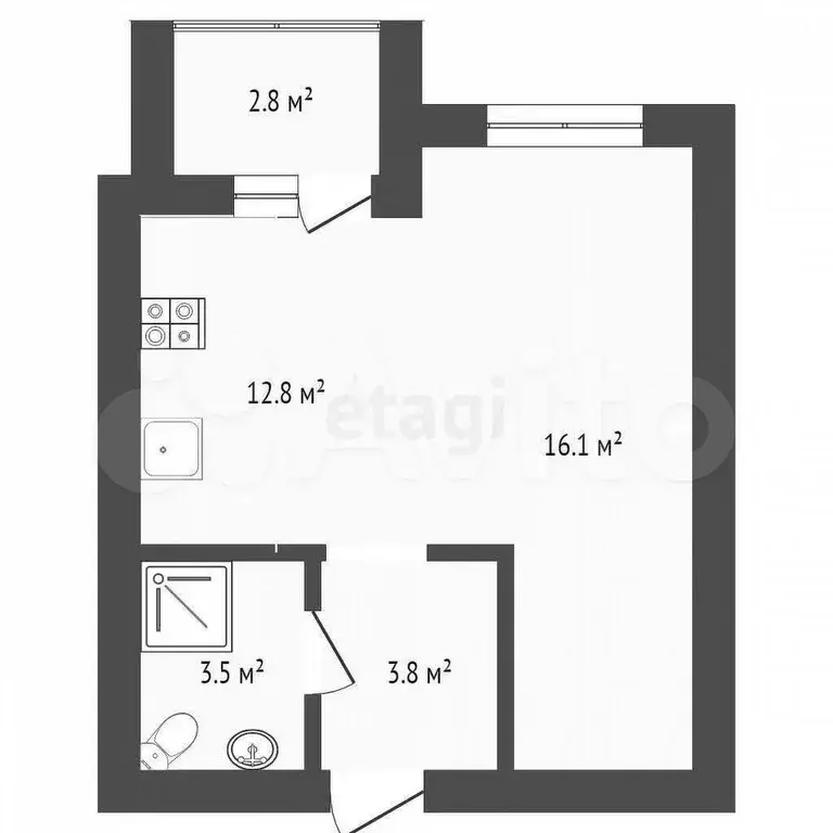 Квартира-студия, 34,4 м, 4/16 эт. - Фото 0