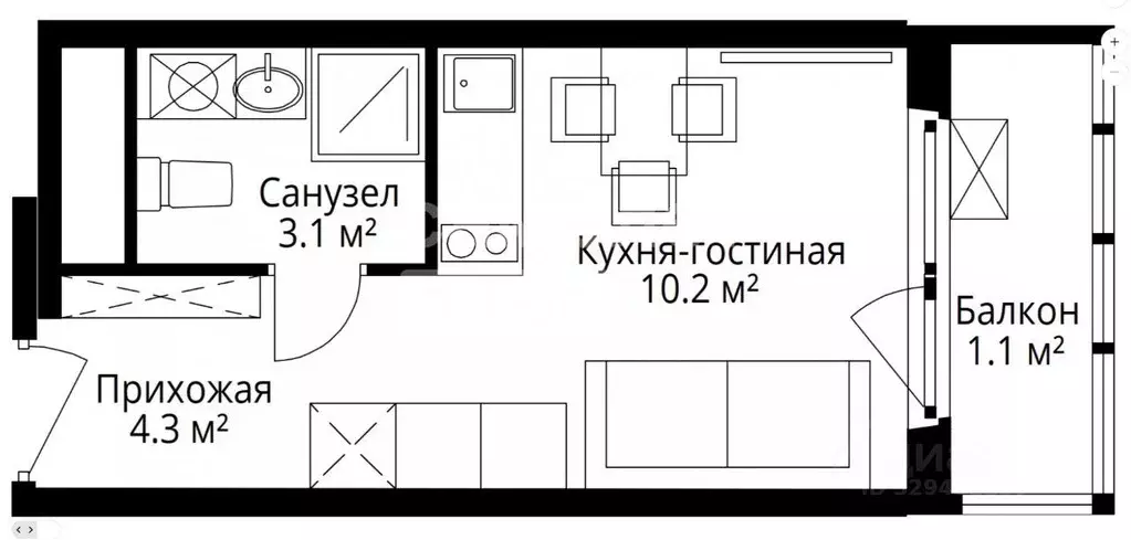 Квартира, студия, 18.7 м - Фото 2