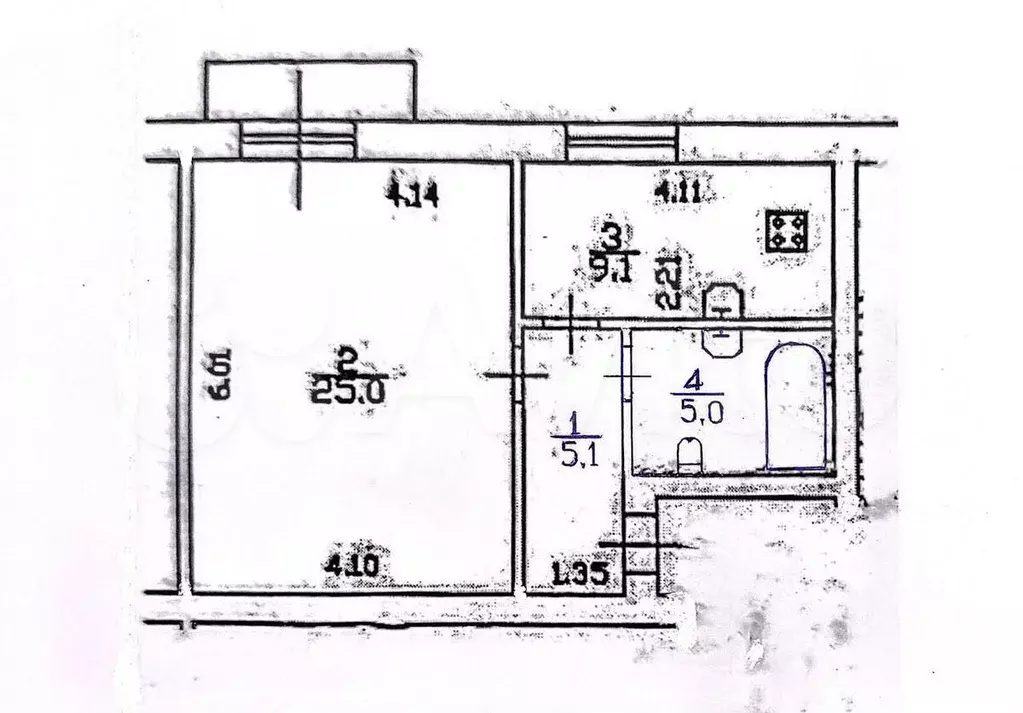 1-к. квартира, 44,2 м, 4/5 эт. - Фото 0