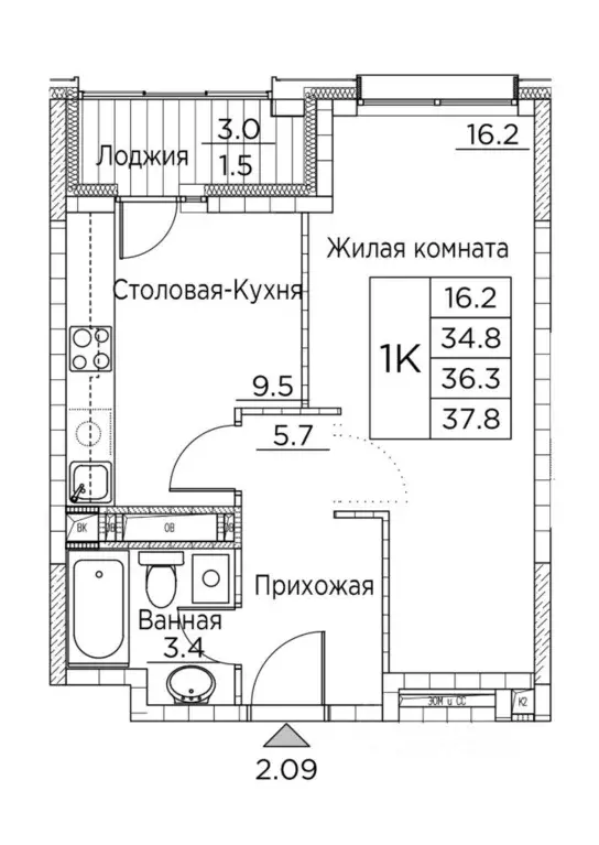 1-к кв. Приморский край, Владивосток ул. Расула Гамзатова, 7к2 (37.8 ... - Фото 0