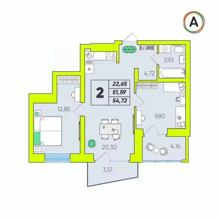 2-к кв. Калужская область, Калуга Зеленый жилой комплекс (54.72 м) - Фото 1