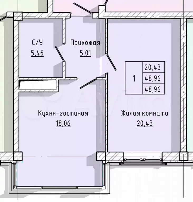 1-к. квартира, 40,1 м, 7/9 эт. - Фото 1