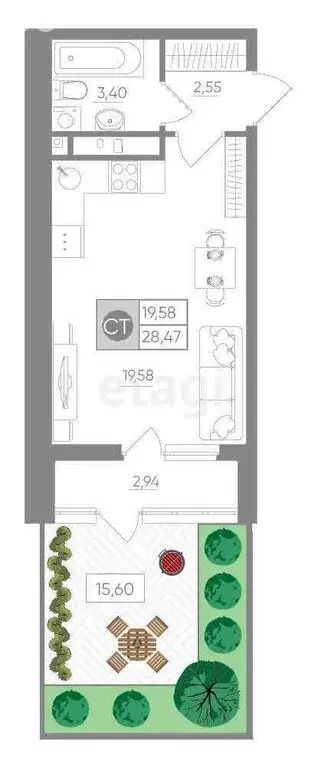 Квартира-студия: Тула, улица Купцов Гречихиных, 6 (39.8 м) - Фото 0