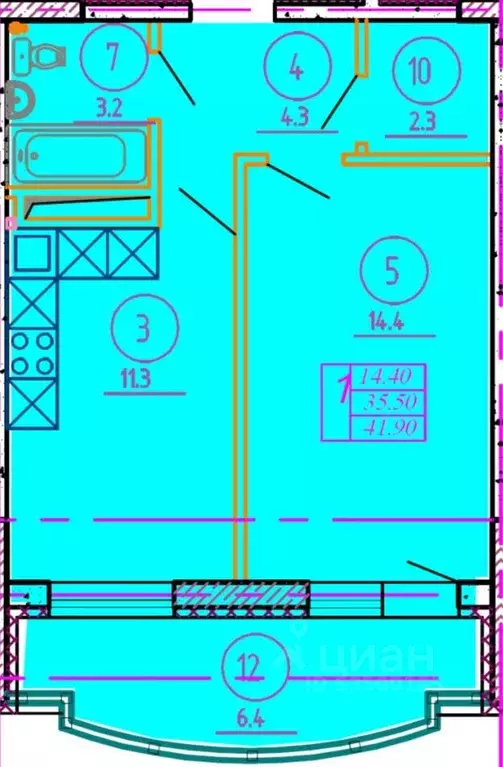 1-к кв. Оренбургская область, Оренбург Слесарный пер., 7 (41.5 м) - Фото 1