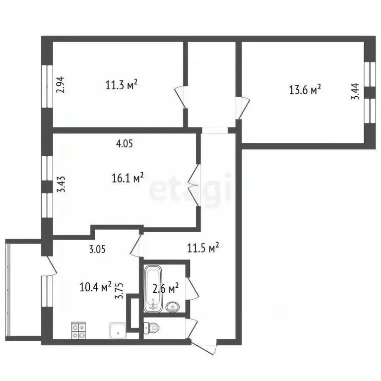 3-к кв. Псковская область, Псков ул. Шестака, 25 (73.5 м) - Фото 1