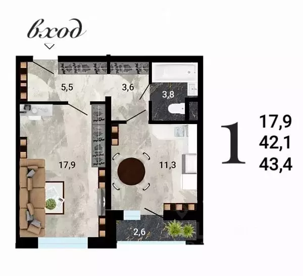 1-к кв. Воронежская область, Воронеж Ростовская ул., 18А (43.4 м) - Фото 1