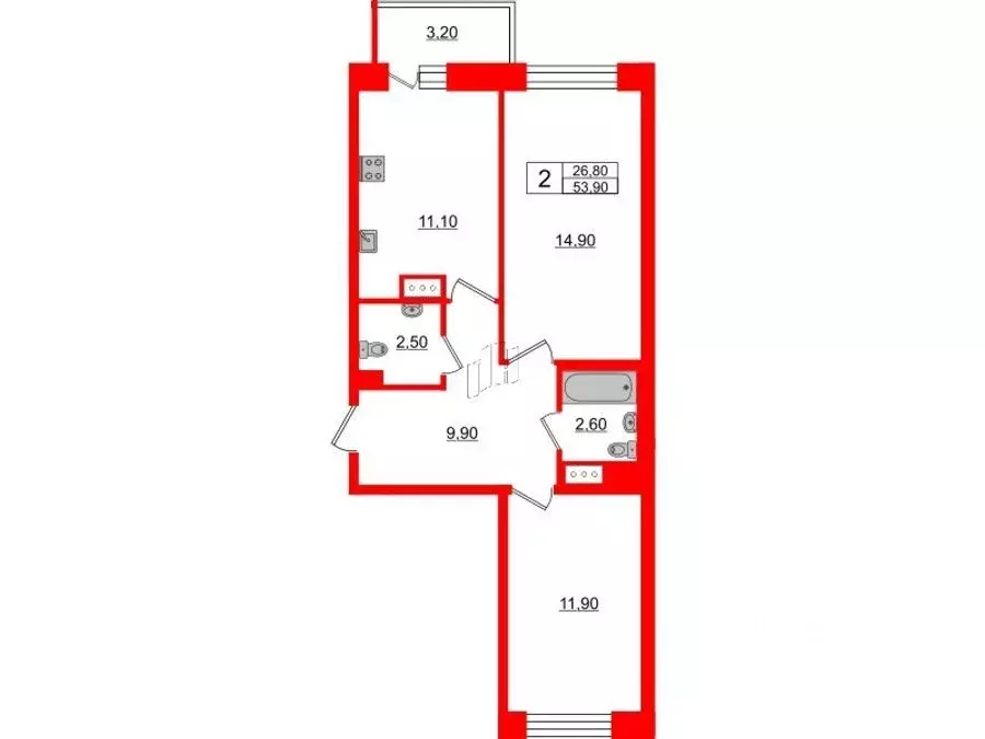 2-к кв. Ленинградская область, Всеволожский район, пос. Бугры ул. ... - Фото 1