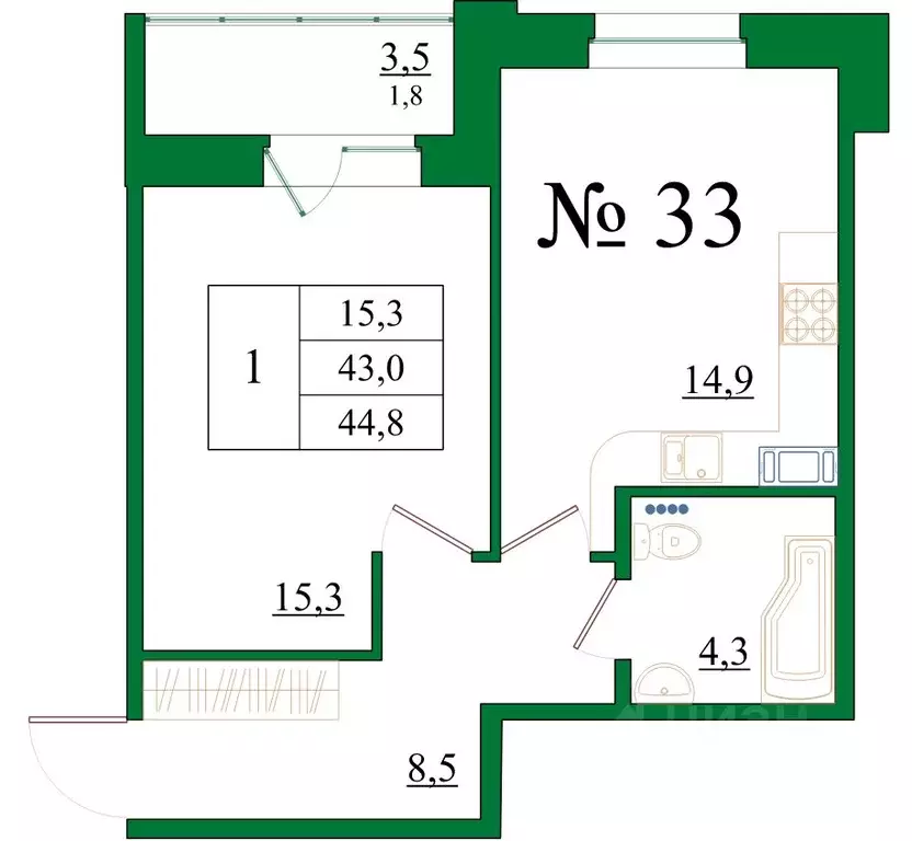 1-к кв. Ленинградская область, Гатчина Красносельское ш., 4А (44.8 м) - Фото 0