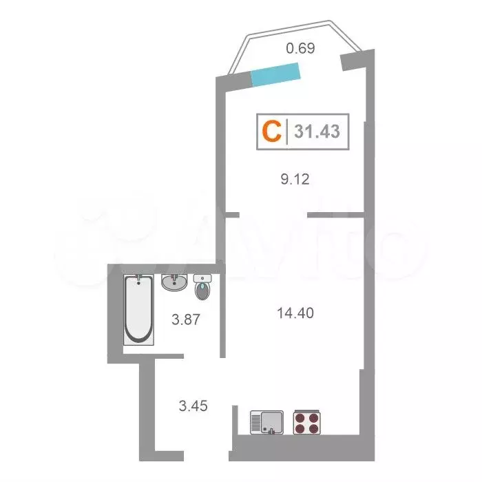 1-к. квартира, 30 м, 7/9 эт. - Фото 0