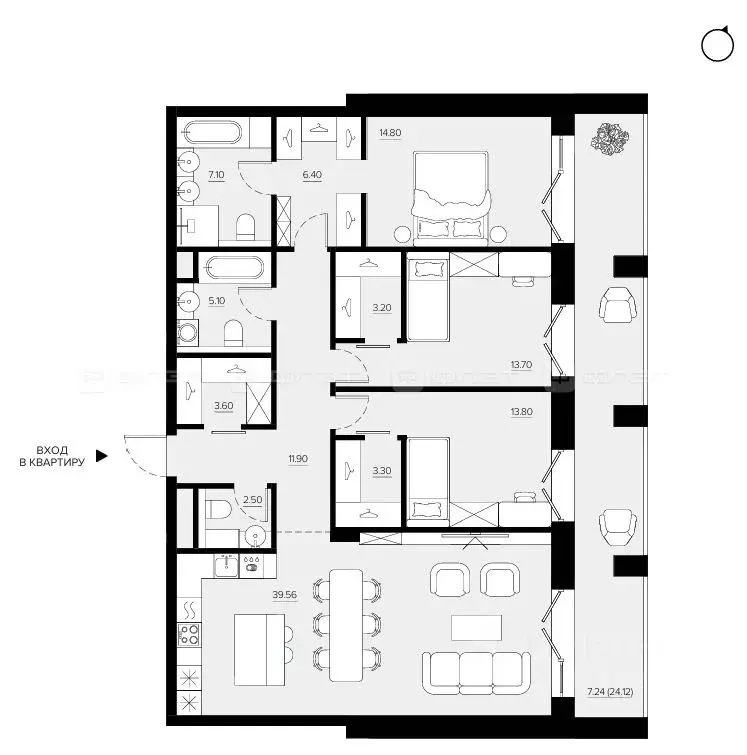 3-к кв. Татарстан, Казань Променад жилой комплекс (130.24 м) - Фото 1