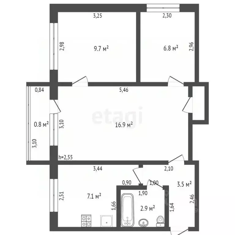 3-к кв. Брянская область, Брянск Литейная ул., 70 (47.7 м) - Фото 1