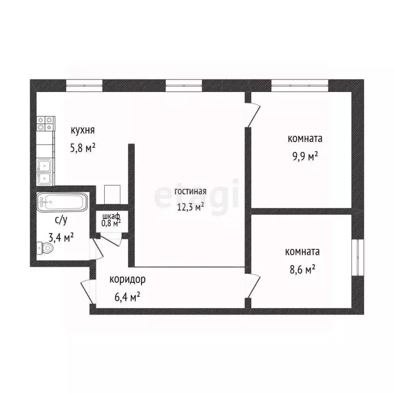 3-к кв. Иркутская область, Иркутск Юбилейный мкр, 93 (47.2 м) - Фото 2
