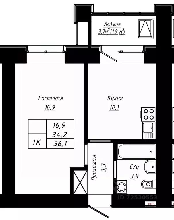 1-к кв. Алтайский край, Барнаул ул. Сухэ-Батора, 39 (36.1 м) - Фото 0