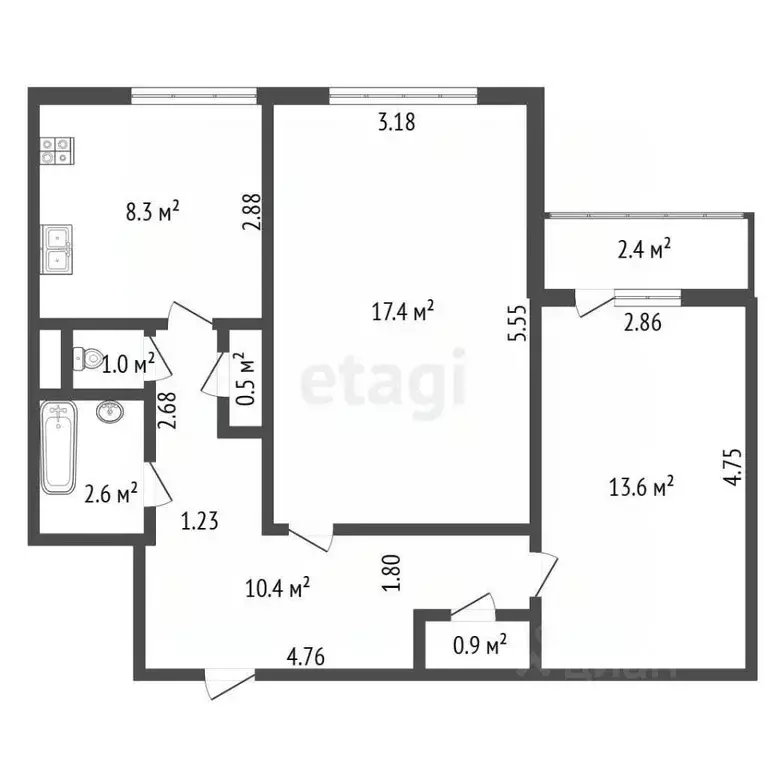 2-к кв. Санкт-Петербург Ленинский просп., 100К2 (54.7 м) - Фото 2