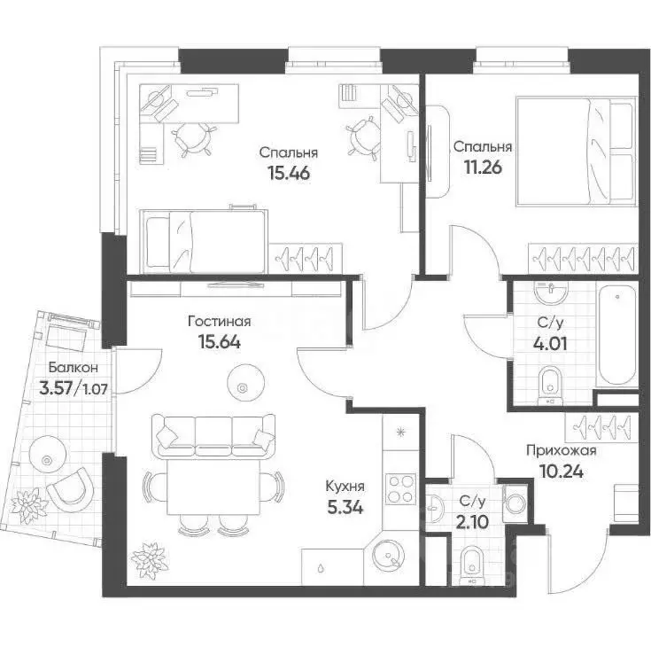 3-к кв. Татарстан, Казань Счастье в Казани жилой комплекс (65.1 м) - Фото 2