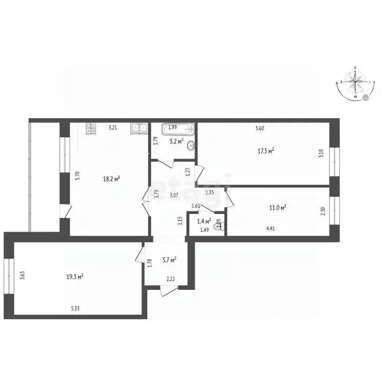 3-к кв. Тюменская область, Тюмень ул. Избышева, 8 (83.3 м) - Фото 1