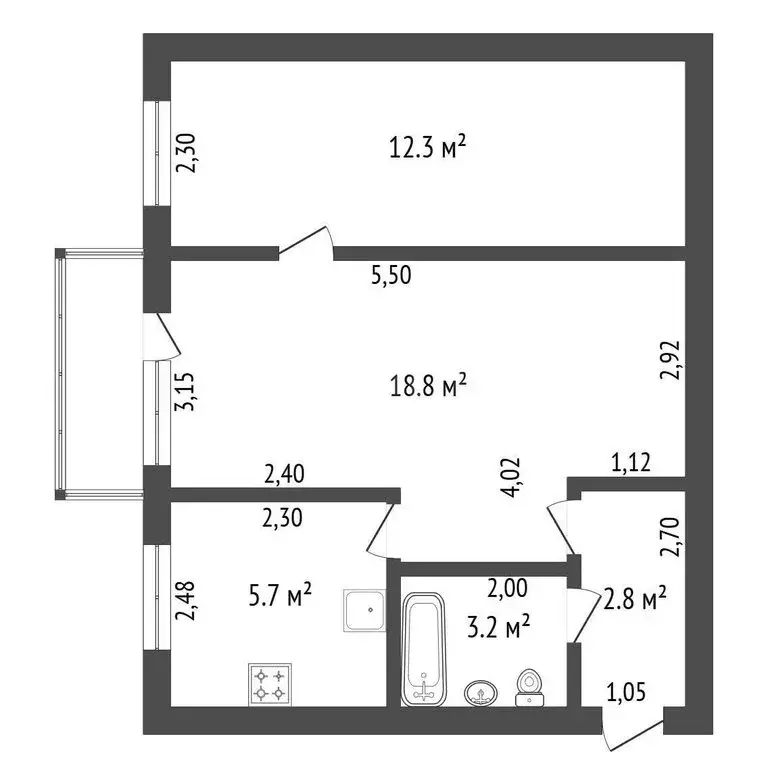 2-комнатная квартира: Белогорье, Заводская улица, 1 (42.9 м) - Фото 0