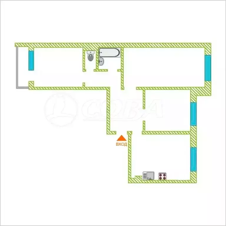 3-комнатная квартира: Тюмень, улица Монтажников, 13А (64.8 м) - Фото 2