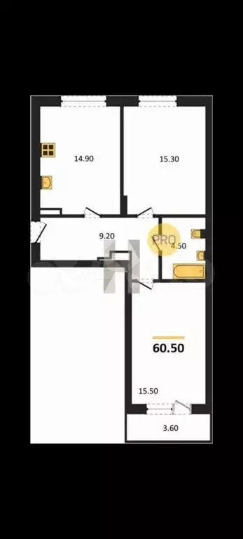 2-к. квартира, 60,5 м, 1/8 эт. - Фото 1