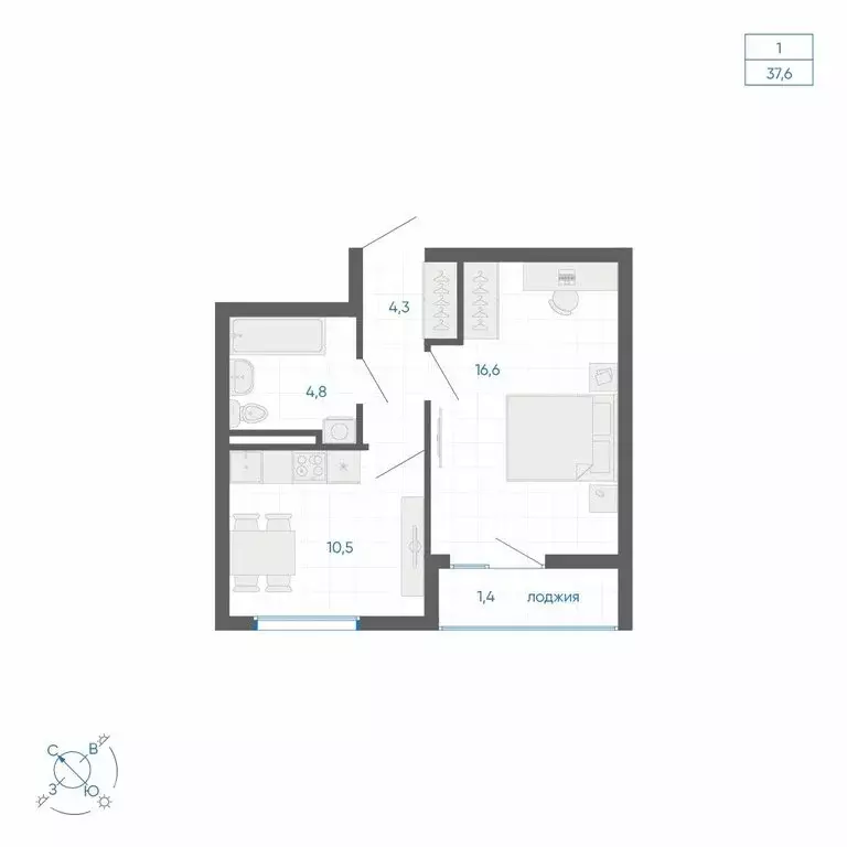 1-комнатная квартира: Екатеринбург, улица Вильгельма де Геннина, 59 ... - Фото 2