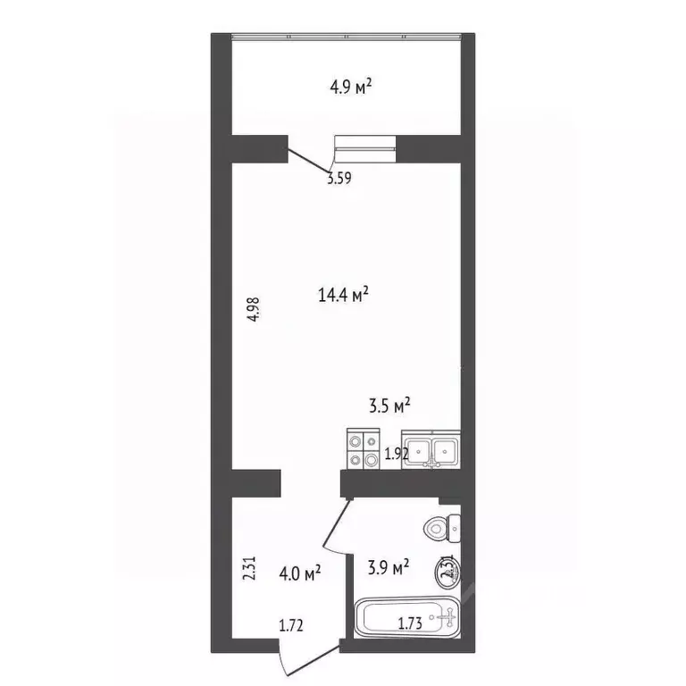 Студия Томская область, Томский район, д. Кисловка, Северный мкр бул. ... - Фото 2