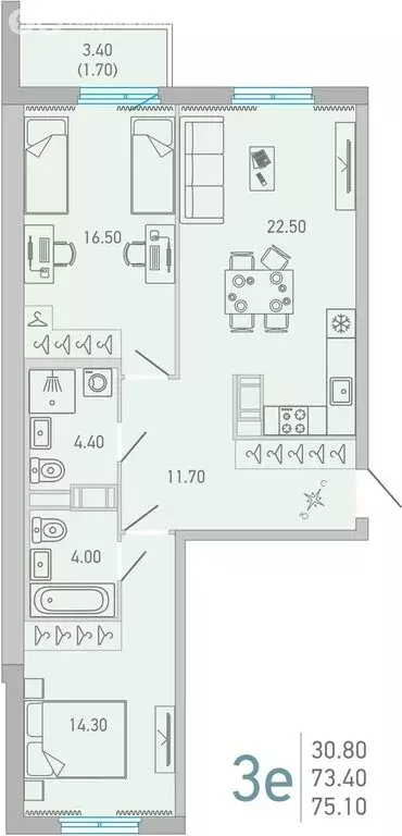 2-комнатная квартира: Сертолово, улица Ларина, 9 (75.1 м) - Фото 0