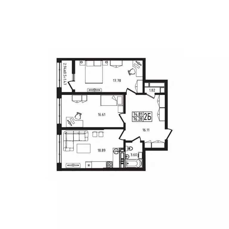 2-к кв. Адыгея, Майкоп  (76.28 м) - Фото 2