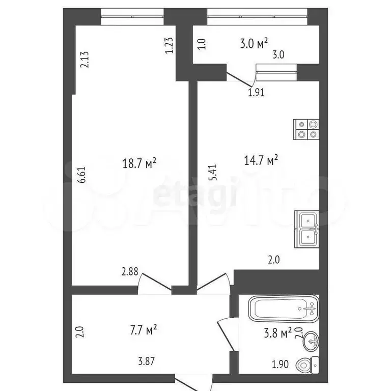 1-к. квартира, 44,9 м, 6/9 эт. - Фото 0