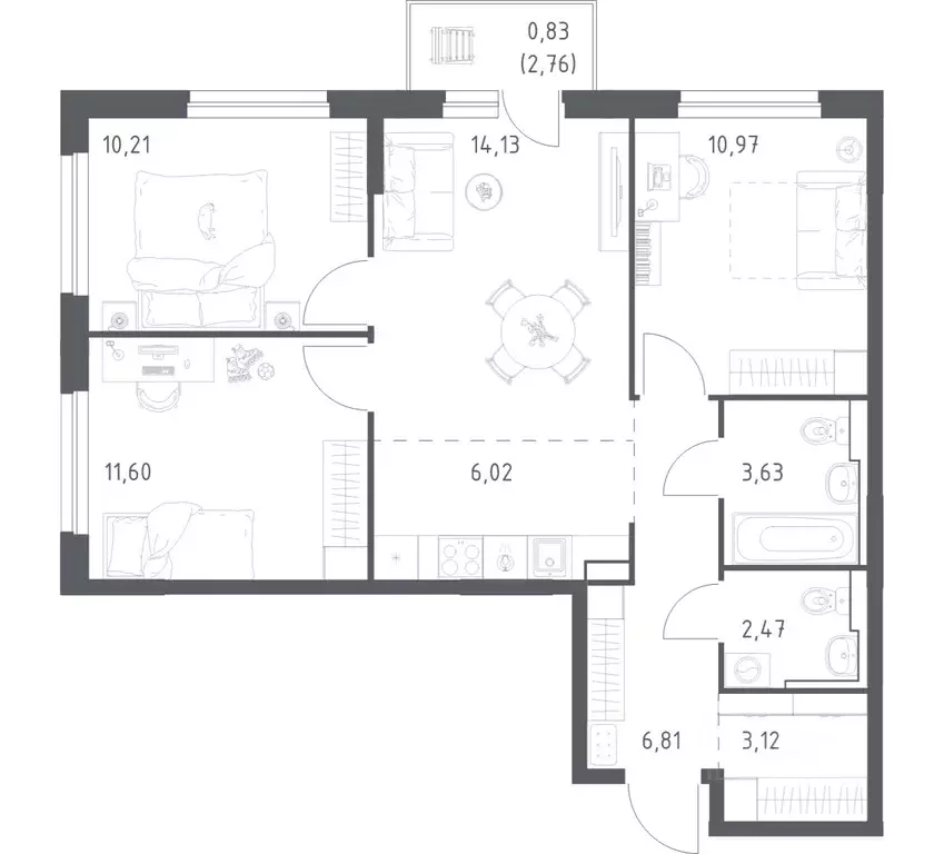 3-к кв. Башкортостан, Уфа Дема жилрайон, Новая Дема жилой комплекс, ... - Фото 1