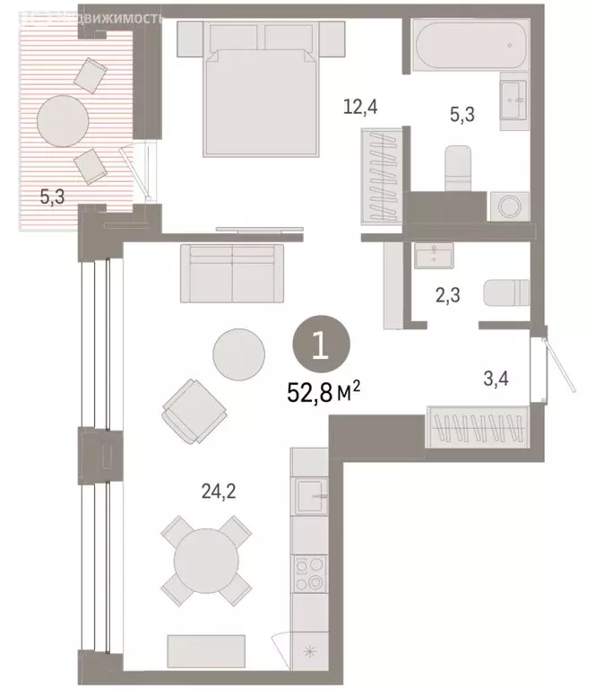 2-комнатная квартира: Тюмень, улица Муравленко, 9к1 (52.8 м) - Фото 2