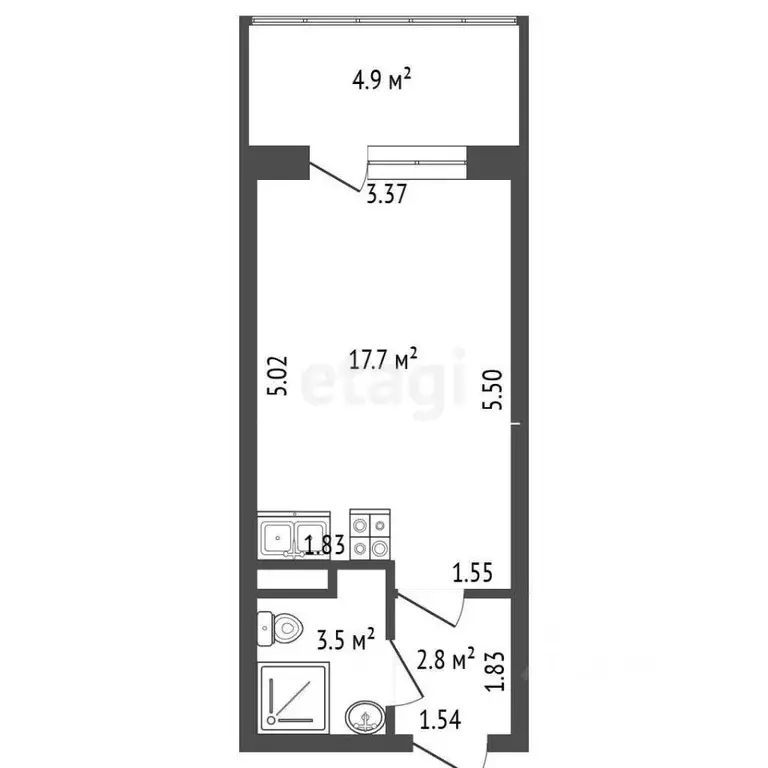 Студия Санкт-Петербург ул. Меридианная, 4 (24.0 м) - Фото 1