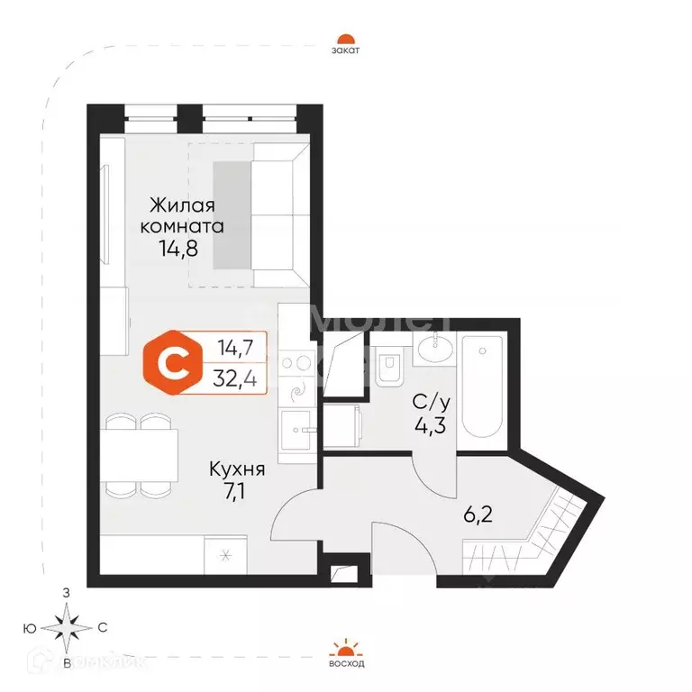 Продаётся 1-к квартира, 32.44 м - Фото 0