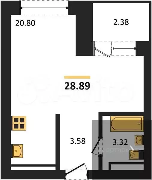 Квартира-студия, 28,9 м, 18/28 эт. - Фото 0