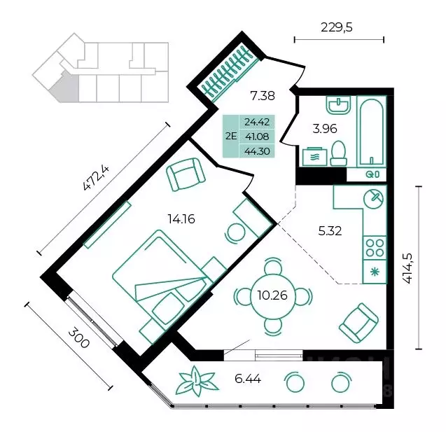 2-к кв. Адыгея, Майкопский район, пос. Тульский  (44.3 м) - Фото 1