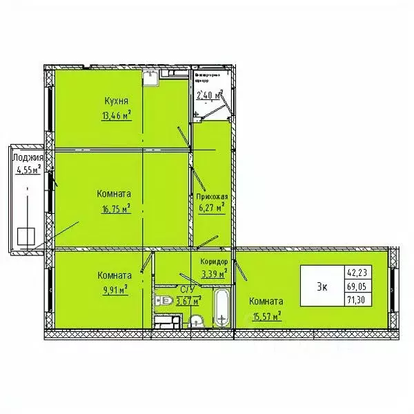 3-к кв. Омская область, Омск Солнечный мкр,  (71.3 м) - Фото 0
