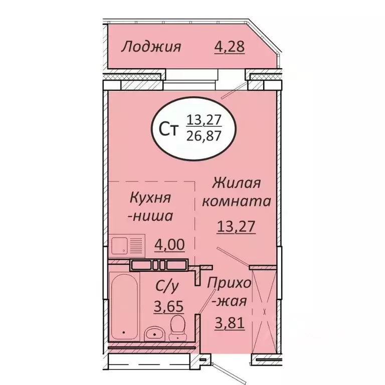 Студия Новосибирская область, Новосибирск  (26.87 м) - Фото 0