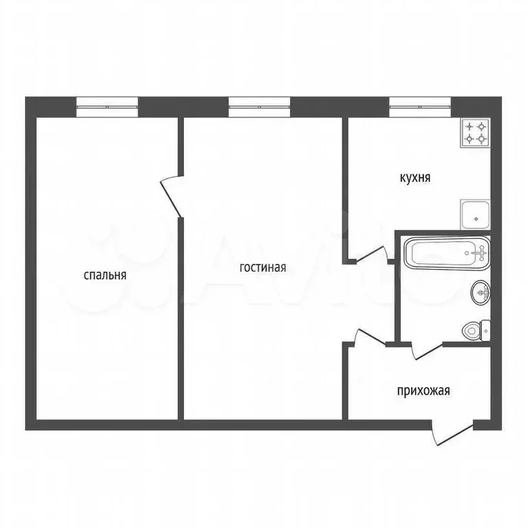 2-к. квартира, 41,6 м, 1/5 эт. - Фото 0