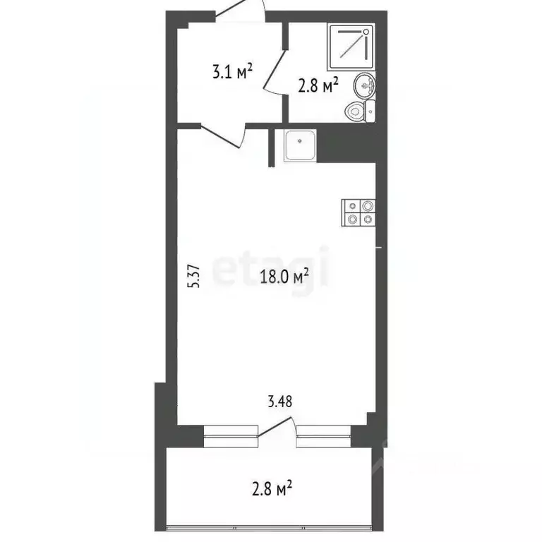 Студия Псковская область, Псков ул. Крупской, 28 (23.9 м) - Фото 2