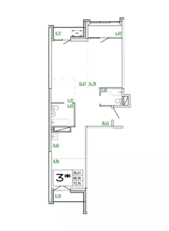 3-к кв. Приморский край, Владивосток Архитектор жилой комплекс (73.74 ... - Фото 1