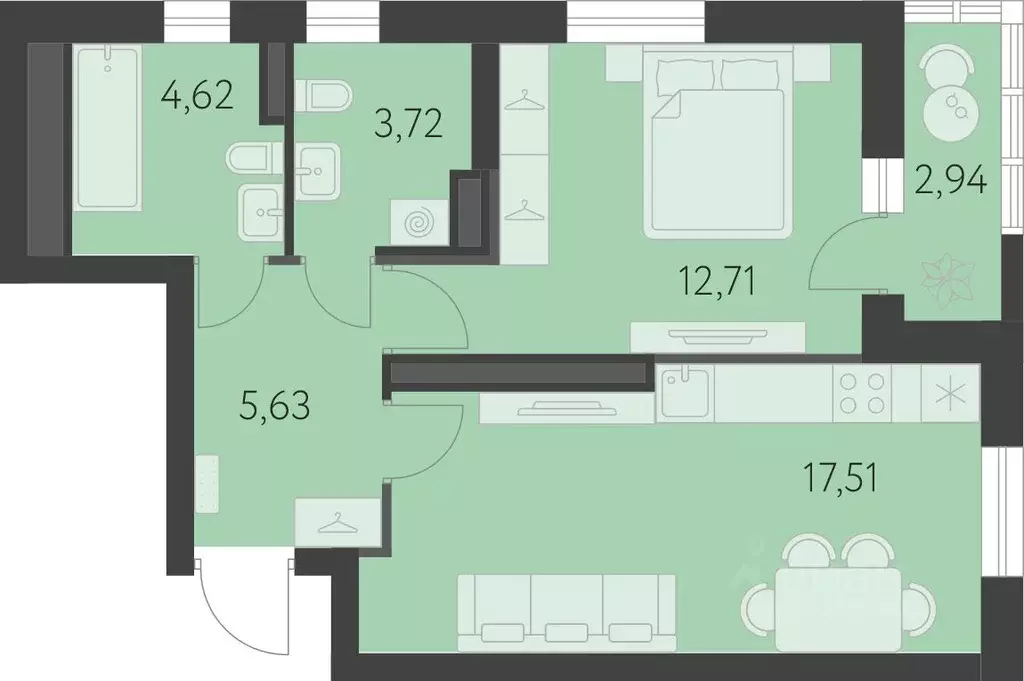 1-к кв. Свердловская область, Екатеринбург ул. Академика Парина, 25 ... - Фото 1
