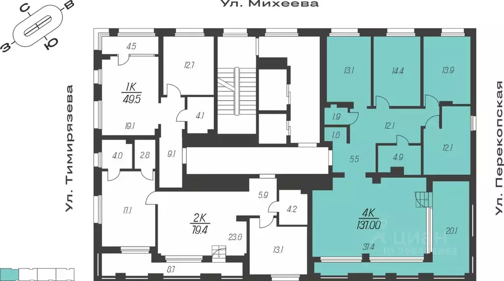 4-к кв. Тульская область, Тула ул. Михеева, 9А (122.93 м) - Фото 2