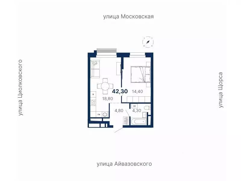 1-к кв. Свердловская область, Екатеринбург ул. Московская, 249/2 (42.3 ... - Фото 0
